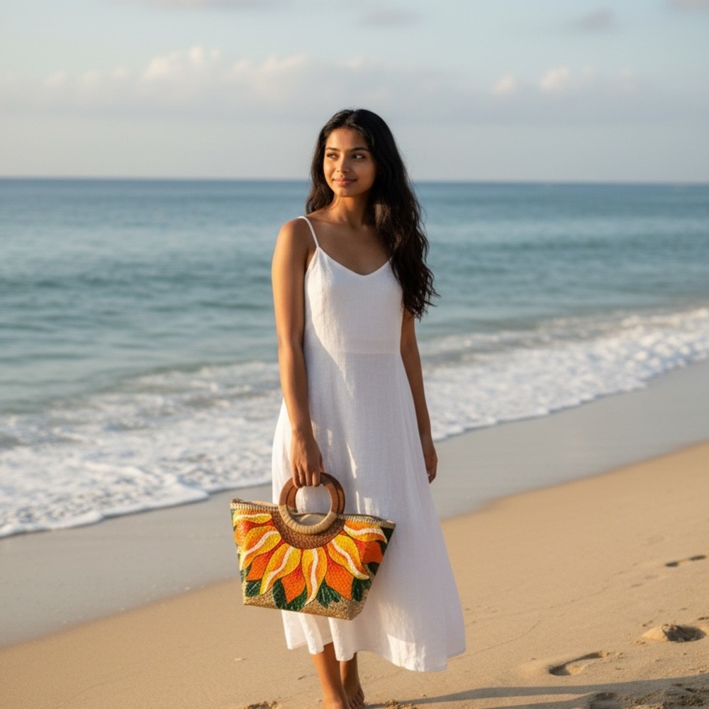 Handcrafted Vibrant Floral Woven Tote
